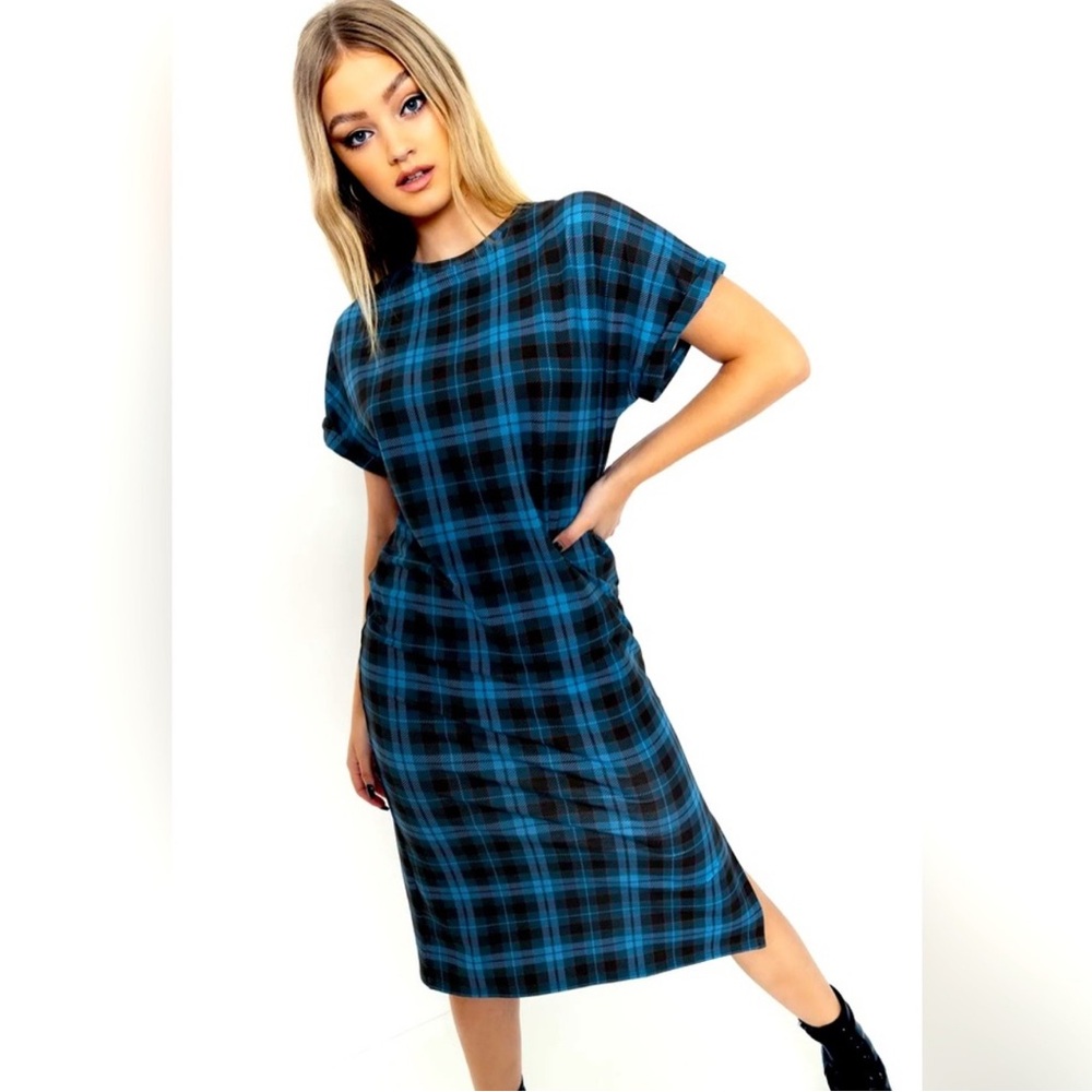 Blackmilk Blue Tartan Grunge Midi Dress - NWT and Rare! Medium